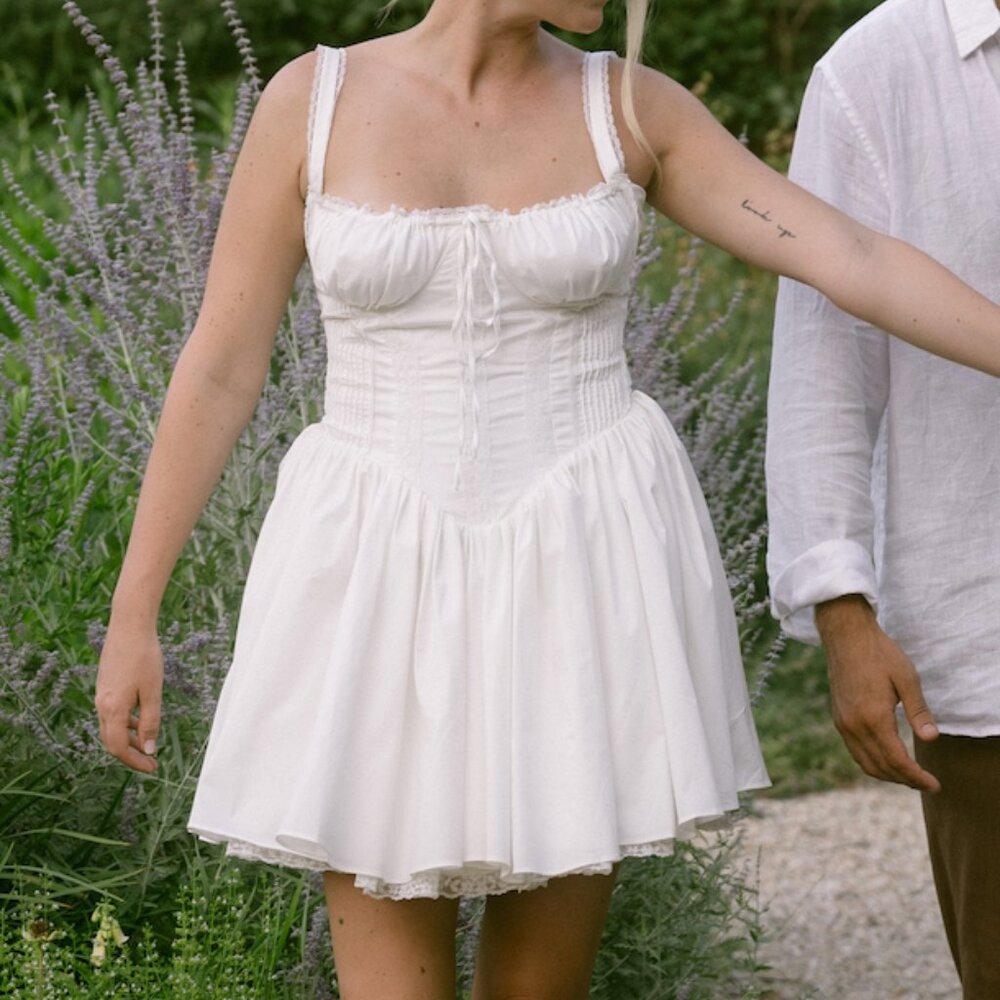 HOUSE OF CB PIETRA WHITE CORSET MINI DRESS - M (Bigger Cup, Longer)